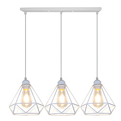 Stoex Suspension Cage forme Diamant Contemporain Lampe Plafonnier Corde Ajustable Lumi Suspension Cage forme Diamant Contemporain Lampe Plafonnier Corde Ajustable Luminaire Lustre pour Cuisine Couloir Blanc