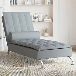 vidaXL Chaise longue de massage avec traversin gris clair tissu 