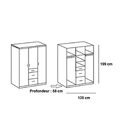 Inside 75 Armoire rangement LAVAL chêne façade blanc mat 3 portes 3 tiroirs