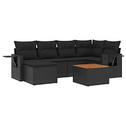 vidaXL Salon de jardin 7 pcs avec coussins noir résine tressée