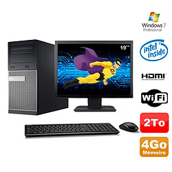 Lot PC Tour DELL 3010 MT G2020 Graveur 4Go 2To HDMI Wifi W7 + Ecran 19" - Occasion