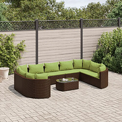 vidaXL Salon de jardin 10 pcs avec coussins marron résine tressée