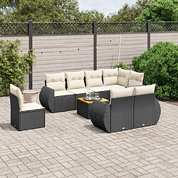 Maison Chic Ensemble Tables et chaises d'extérieur 9 pcs avec coussins,Salon de jardin noir résine tressée -GKD899154