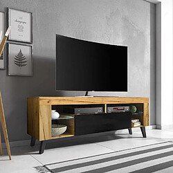 Selsey Meuble TV - HugoB - 140 cm - chêne lancaster / noir brillant - avec LED 