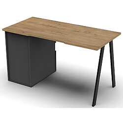 Pegane Bureau,table de travail en aggloméré finition gris foncé avec pied en métal noir-Longueur 137.5 x Profondeur 67 x Hauteur 76 cm pas cher