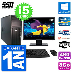 PC Tour HP Z210 Ecran 22" Intel i5-2400 RAM 8Go SSD 480Go Windows 10 Wifi - Occasion