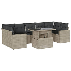 vidaXL Salon de jardin 8 pcs avec coussins gris clair résine tressée