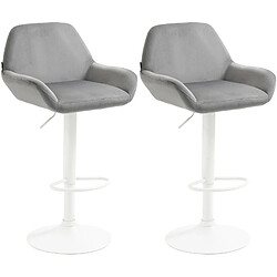 Decoshop26 Lot de 2 tabourets de bar repose-pieds en forme d'arc en métal blanc assise en velours gris 10_0004037