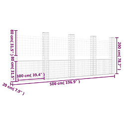 vidaXL Panier de gabion en forme de U avec 5 poteaux Fer 500x20x200 cm pas cher