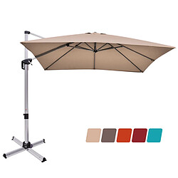 Helloshop26 Parasol déporté carré 3 m avec base en croix poteau en aluminium rotatif à 360° manivelle inclinable 8 baleines brun 20_0009012