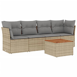 vidaXL Salon de jardin avec coussins 5pcs mélange beige résine tressée