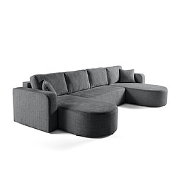 Bestmobilier Miro - canapé panoramique en U 7 places - convertible avec coffre - en velours texturé Miro - canapé panoramique en U 7 places - convertible avec coffre - en velours texturé - Gris