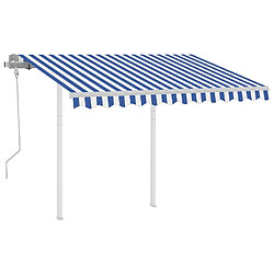 Maison Chic Auvent manuel rétractable,Store manuel de porte avec poteaux 3x2,5 m Bleu et blanc -GKD34056