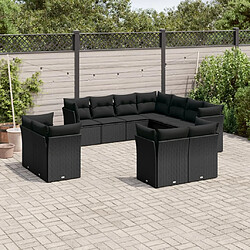 vidaXL Salon de jardin 11 pcs avec coussins noir résine tressée 