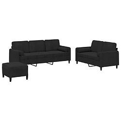 vidaXL Ensemble de canapés 3 pcs avec coussins noir velours