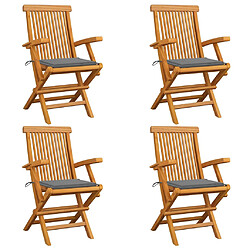 vidaXL Chaises de jardin et coussins gris lot de 4 Bois de teck massif 