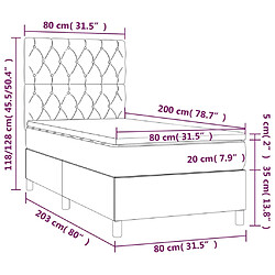 Acheter Maison Chic Lit adulte- Lit + matelas,Sommier à lattes de lit et matelas et LED Taupe 80x200cm Tissu -GKD79632