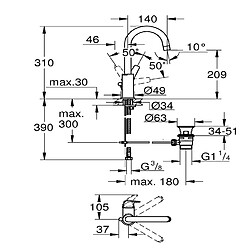 Grohe 23811000 Start Flow Mitigeur monocommande pour lavabo Taille L