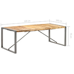 vidaXL Table à manger 220x100x75 cm Bois de manguier massif brut pas cher