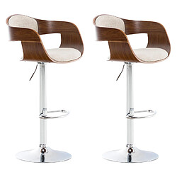 Decoshop26 Lot de 2 tabourets de bar design scandinave en tissu crème et structure en bois couleur noyer 10_0004250 