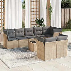 vidaXL Salon de jardin avec coussins 9 pcs beige résine tressée 