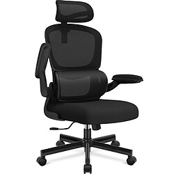 Chaise de Bureau Ergonomique Lexzurn Accoudoirs Rembourrés Pliables Fauteuil de Bureau, Accoudoirs Rembourrés Pliables, Inclinable, Appui-Tête Ajustable de 10cm, Charge 150KG