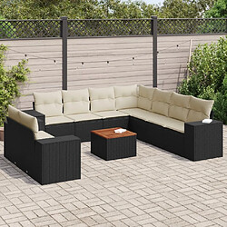 Maison Chic Salon de jardin 10 pcs avec coussins | Ensemble de Table et chaises | Mobilier d'Extérieur noir résine tressée -GKD87004