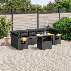 Maison Chic Ensemble Tables et chaises d'extérieur 8 pcs avec coussins,Salon de jardin noir résine tressée -GKD909539