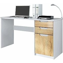 Mpc Bureau Avec 2 Tiroirs Et D’une Porte Blanc Mat Et Chêne Nature Mdf (129 X 76 X 60 Cm) 