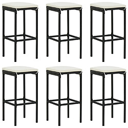 vidaXL Tabourets de bar avec coussins lot de 6 noir résine tressée