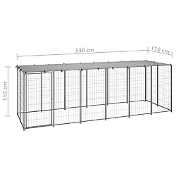 Helloshop26 Chenil extérieur cage enclos parc animaux chien argenté 330 x 110 x 110 cm acier 02_0000270