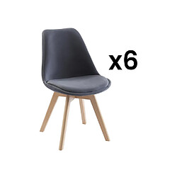 Vente-Unique Lot de 6 chaises en velours et hêtre - Gris - JODY 