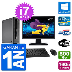 PC HP 400 G1 SFF Ecran 27" Intel i7-4770 RAM 16Go Disque 500Go Windows 10 Wifi 