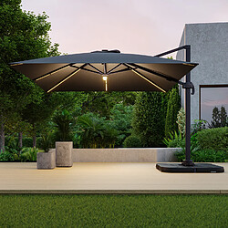 Avril Paris Parasol déporté LED 3x4m rectangle en aluminium + housse - rotatif 360° - Anthracite-ROME