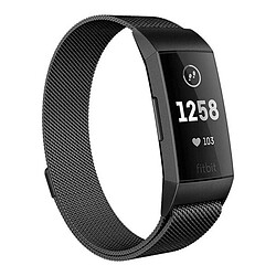 Shot Bracelet en Maille pour FITBIT Charge 3 Taille L 105-133mm Grand Poignet Metal Respirant (NOIR) 