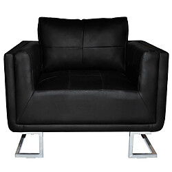 Helloshop26 Fauteuil chaise siège lounge design club sofa salon cube avec pieds chromés cuir synthétique noir 1102044/3