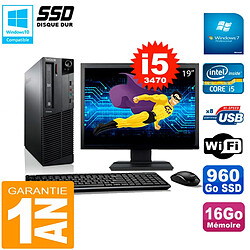 PC Lenovo M92p SFF Ecran 19" Core I5-3470 16Go Disque 960Go SSD Wifi W7 · Occasion 