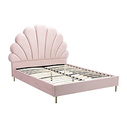 Avis Vente-Unique Lit coquillage 160 x 200 cm - Velours - Rose + Matelas - LIVAYA