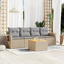 vidaXL Salon de jardin avec coussins 5pcs mélange beige résine tressée 