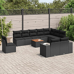 vidaXL Salon de jardin 11 pcs avec coussins noir résine tressée 