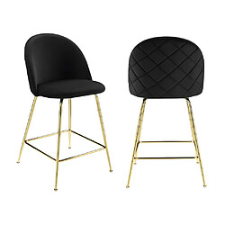 Vente-Unique Lot de 2 tabourets de bar en velours et acier inoxydable doré - Noir - MELBOURNE