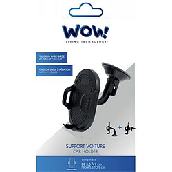 WOW Support Voiture Ajustable pour Smartphone 2 en 1 sur Pare-brise Noir