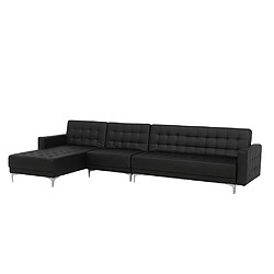 Acheter Beliani Canapé angle gauche convertible cuir PU noir 5 places avec pouf ABERDEEN