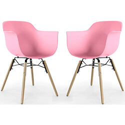 ICONIK INTERIOR Lot de 2 Chaises de Salle à Manger Design Scandinave - Pieds en Bois - Nordika Rose 