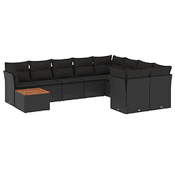 vidaXL Salon de jardin 10 pcs avec coussins noir résine tressée