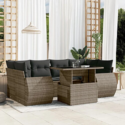 vidaXL Salon de jardin avec coussins 7 pcs gris résine tressée 