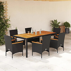 vidaXL Ensemble à manger de jardin et coussins 7pcs noir rotin acacia 