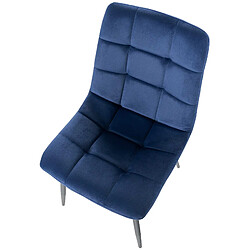 Decoshop26 Chaise de salle à manger x1 coutures décoratives carrées en tissu velours bleu et métal noir 10_0002127