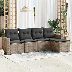 vidaXL Salon de jardin 5 pcs avec coussins gris résine tressée