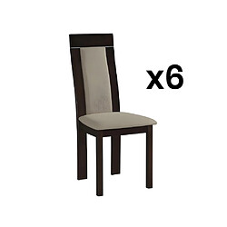 Vente-Unique Lot de 6 chaises BELINDA - Hêtre et tissu - Coloris : Noyer et Beige